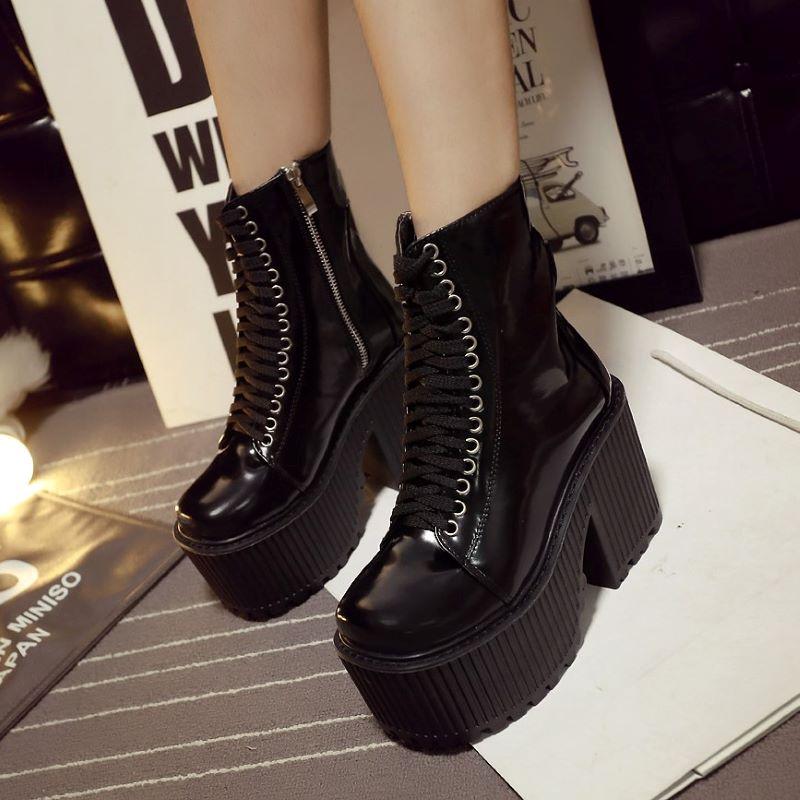 British style thick heel short boots waterproof platform thick bottom lace up zipper square head knight female shoes, Black
British style thick heel short boots waterproof platform thick bottom lace up zipper square head knight female shoes, Black