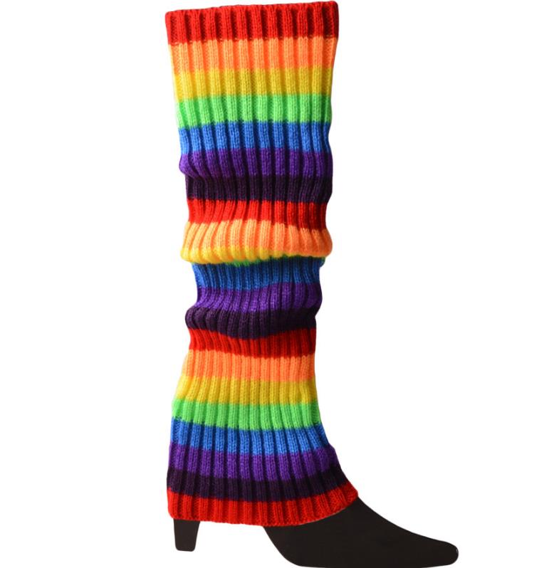 Women Ribbed Knit Leg Warmers Knee High Socks for Sports Yoga Dance 80's music themed party Props rainbow color