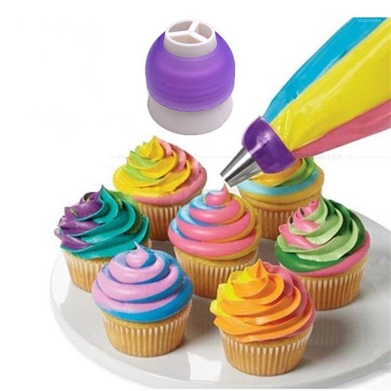 

Wholesale- Icing Piping Bag Nozzle Converter Tri-color Cream Coupler Cake Decorating Tools For Cupcake Fondant Cookie1