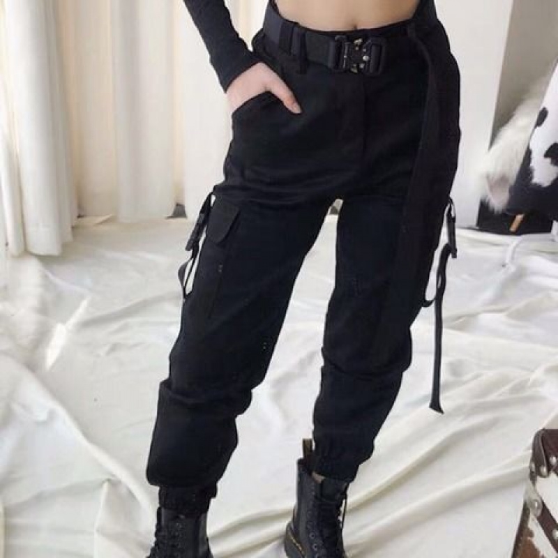 Neploe Streetwear Cargo Pants Women Casual Black High Waist Dancing Trousers Korean Ankle-length Harem Pants with Belt 54593 201109