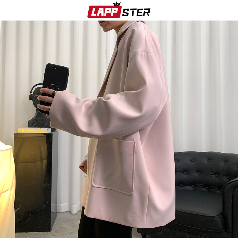 LAPPSTER Vintage Men Single Breasted Korean Style Plaid Blazers Autumn Mens Harajuku Jackets Coats Male Casual Suit Jackets 201128