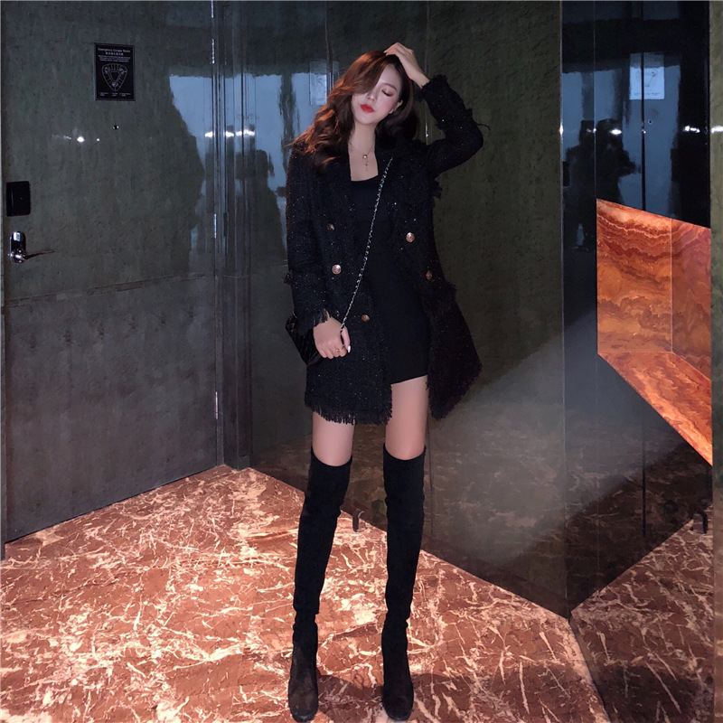 EWQ 2020 Spring Autumn New Pattern V Collar Long Sleeve Solid Colors Patchwork Double Breasted Casual Tweed Coat Women 3AJ775 T200828