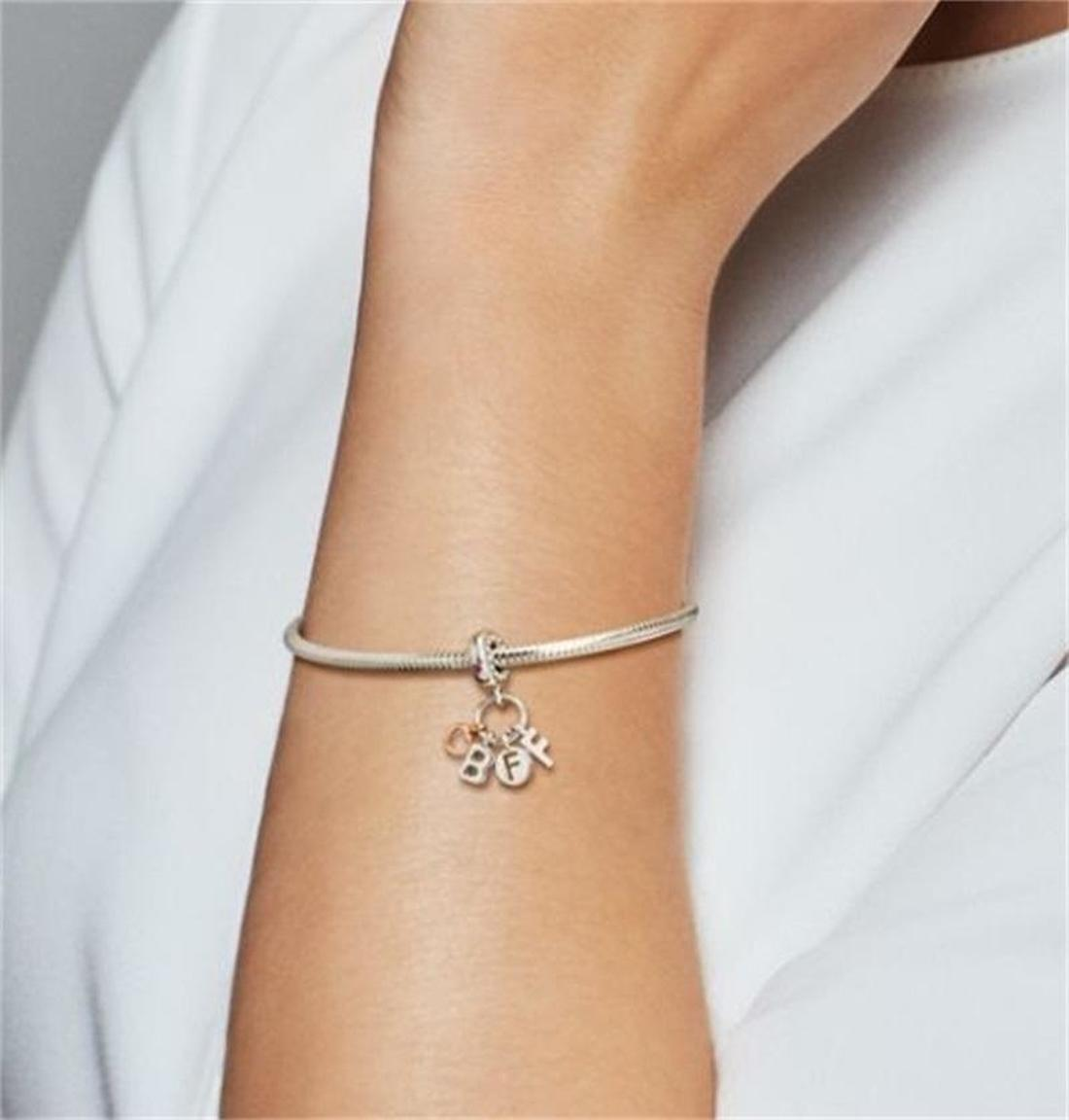 Designer Jewelry 925 Silver Bracelet Charm Bead fit Rose Gold Love Heart Best Friend Forever Slide Bracelets Beads European Style Charms Beaded Murano
