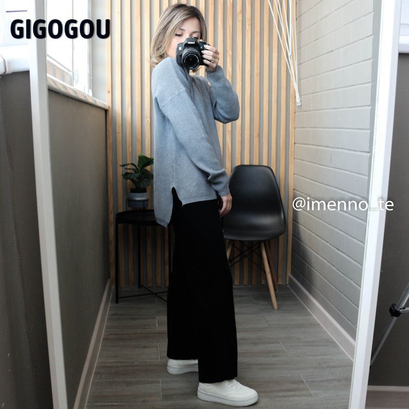 GIGOGOU Oversized Women Sweater High Low Hem Pullovers Top Thick Warm Woman Turtlenecks Knitted Jumper Winter Clothe Pull Femme 201225