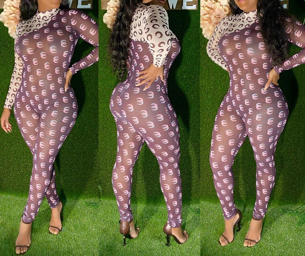 Women's fashion moon print home wear long sleeve trousers pajamas Jumpsuit 201007