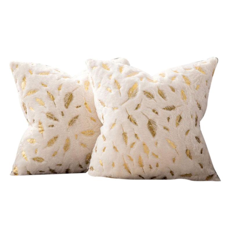 Pillow Case Pack Of 2 Decorative Throw Covers Plush Faux Fur With Gold Feathers Gilding Leaves Cushion Cases Soft, White
Pillow Case Pack Of 2 Decorative Throw Covers Plush Faux Fur With Gold Feathers Gilding Leaves Cushion Cases Soft, White