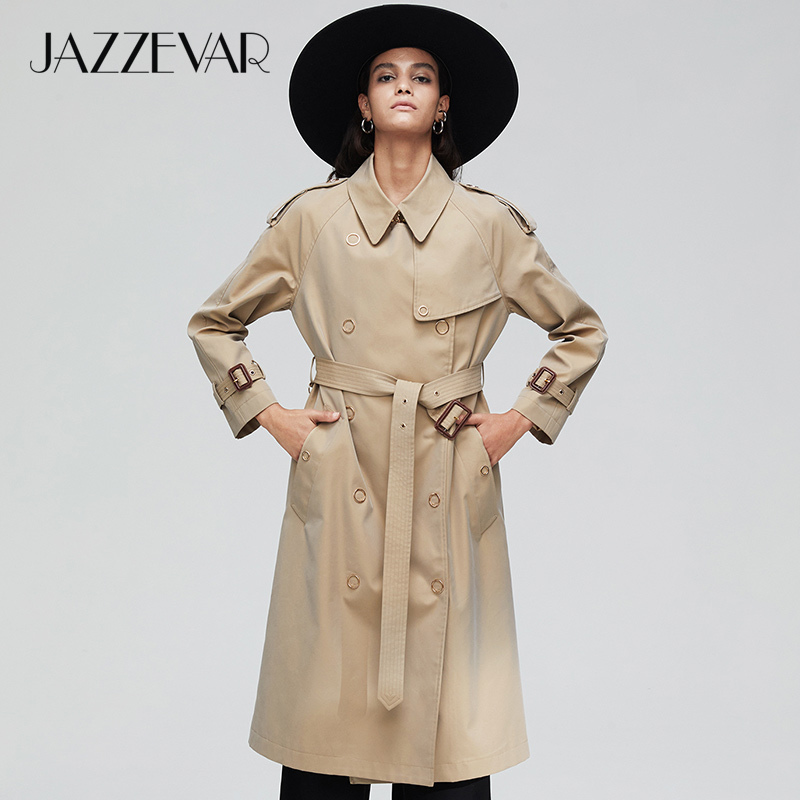 JAZZEVAR New arrival autumn trench coat women loose clothing outerwear high quality double breasted women long coat 9024 201111