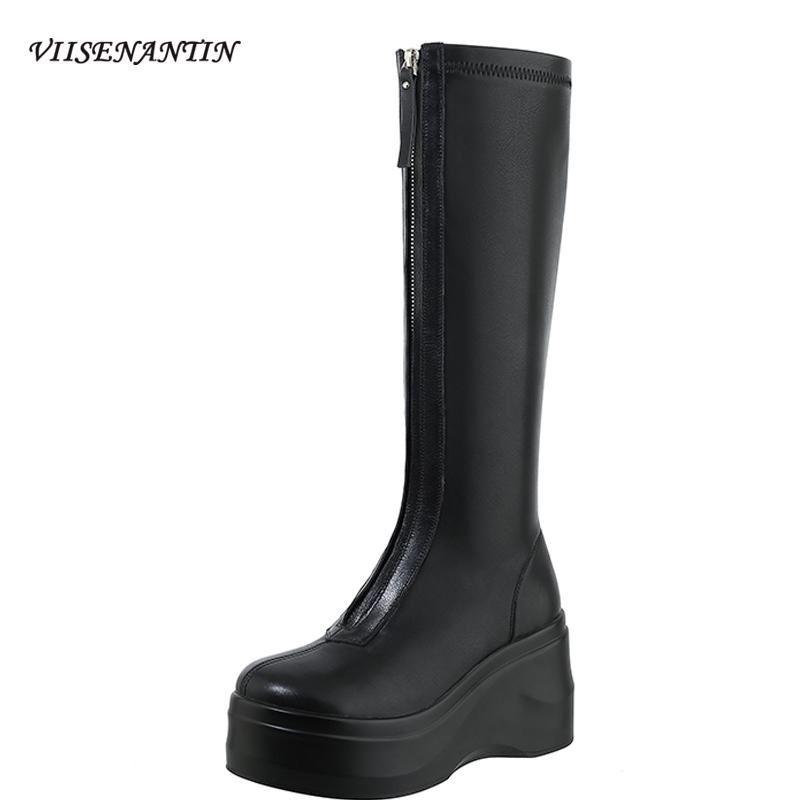 Flat Waterproof Breathable Platform Wedge Heel Chunky Sole Height Increase Genuine Leather Knight Boots Autumn Winter Warm Shoes, Plush lining
Flat Waterproof Breathable Platform Wedge Heel Chunky Sole Height Increase Genuine Leather Knight Boots Autumn Winter Warm Shoes, Plush lining