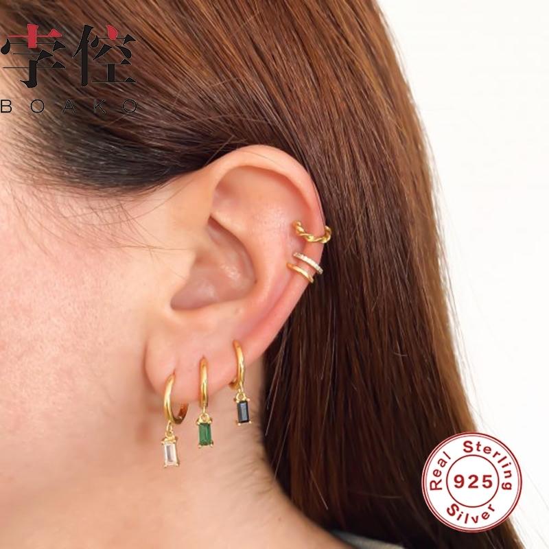 Hoop & Huggie BOAKO Earrings Hoops Kolczyki Damskie 925 Sterling Silver Rectangular Black Diamond Mini Pendientes Jewelry Brincos