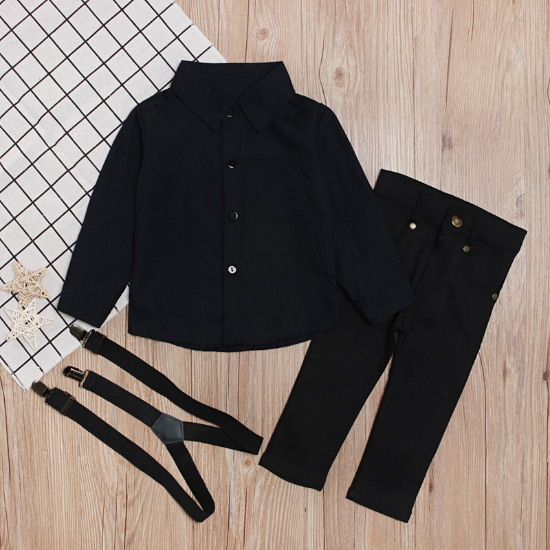 Rorychen Boys Clothing Sets Autumn Toddler Kids Boys Clothes Suit Black Shirt+Overalls 2PCS Outfits Sets Child Boy Clothing LJ200831 - view 6