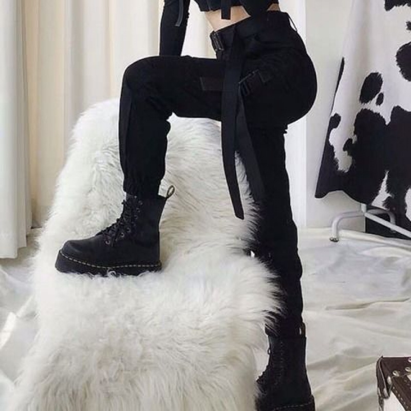 Neploe Streetwear Cargo Pants Women Casual Black High Waist Dancing Trousers Korean Ankle-length Harem Pants with Belt 54593 201109