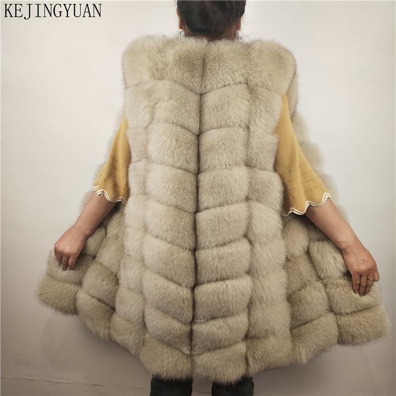 KEJINYUAN real Fur Fox long Vest natural raccoon Waistcoat silver fox jacket woman winter warm Natural sleeveless 201208