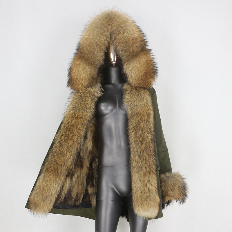 BLUENESSFAIR Long Waterproof Parka Winter Jacket Women Real Fur Coat Natural Raccoon Fox Fur Outerwear Streetwear Removable 210204
