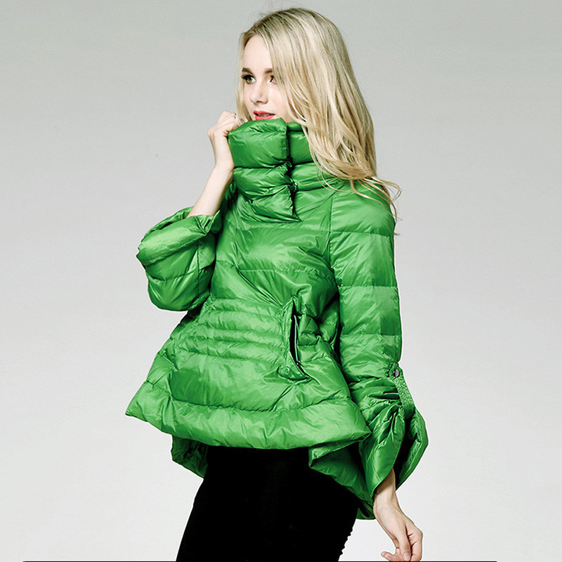 EAM Loose Fit Multicolor Green Down Jacket Stand Collar Long Sleeve Warm Women Parkas Fashion Spring Autumn 1B811 Y201001