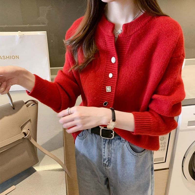 spring and autumn retro cardigan ladies loose round neck knitted top lazy style cardigan jacket sweater women 201222