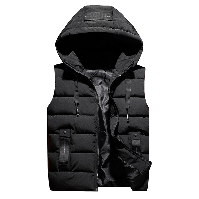 Hooded Removable Vest Men Winter Fashion Thicken Warm cotton-padded Solid Color Big Pockets waistcoat 4XL 5XL Army Green Color 201120