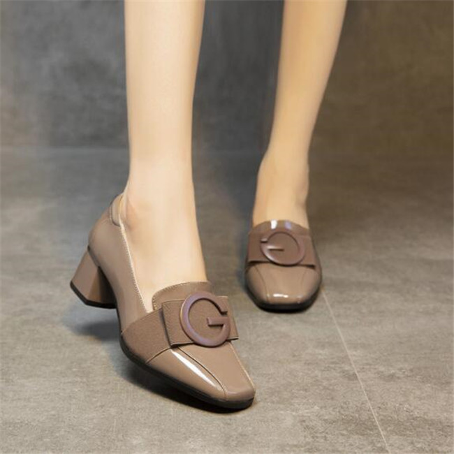 Spring Autumn Women Pumps Patent Leather Dress Shoes Square Toe High Heels Boat Shoes Square Toe Ladies Shoe Zapatos Muje