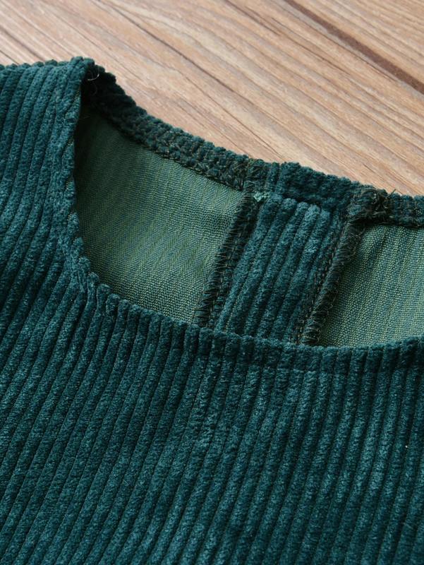 Baby Corduroy Button Back Puff Sleeve Ruffle Hem Dress SHE