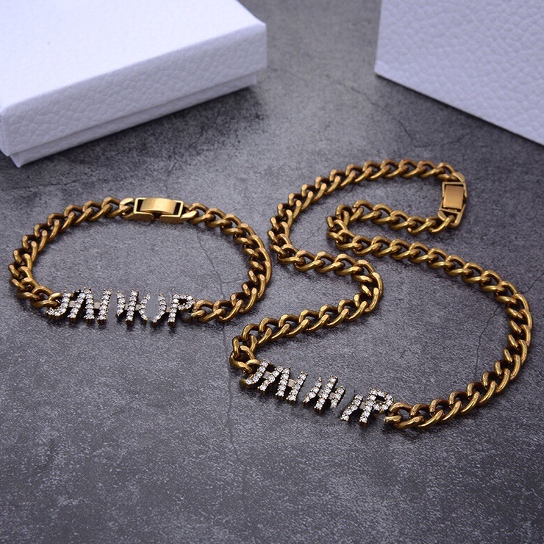 Luxury Designer women Bracelet Necklaces fashion jewelry sets diamond Letter pendant necklaces with Stamps Brass Beads chain for party от DHgate WW