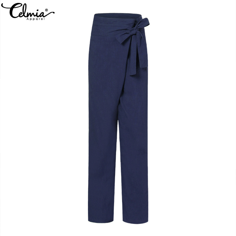 Celmia 2019 Women Bottoms Vintage Linen Wide Leg Pants Casual Female Harem Trousers Loose Long Pantalone Palazzo Feminino S-5XL T200319
