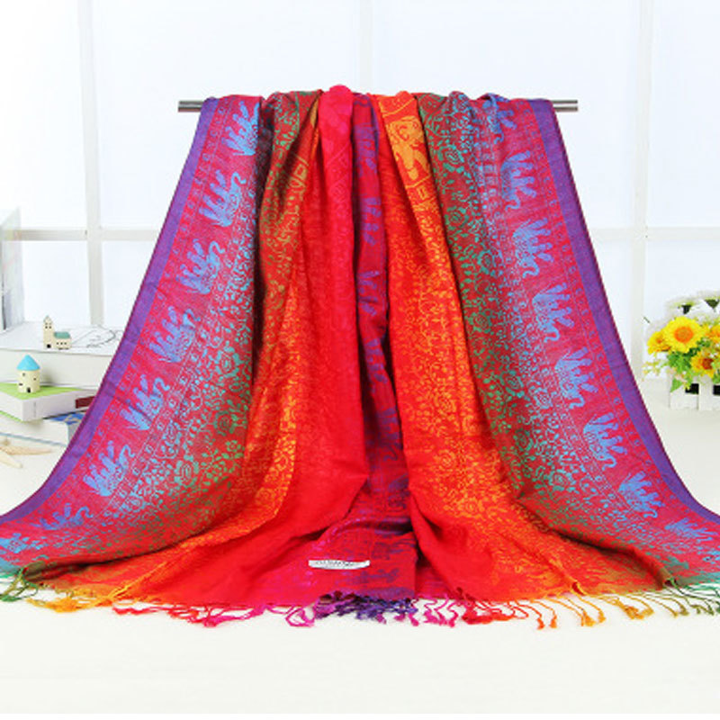 Chinese Ethnic Style Cotton Scarf Rainbow Jacquard Scarves Shawls Silk Scarfs Spring Scarves Flowers Shawl Summer Shawls Hijabs Y201007