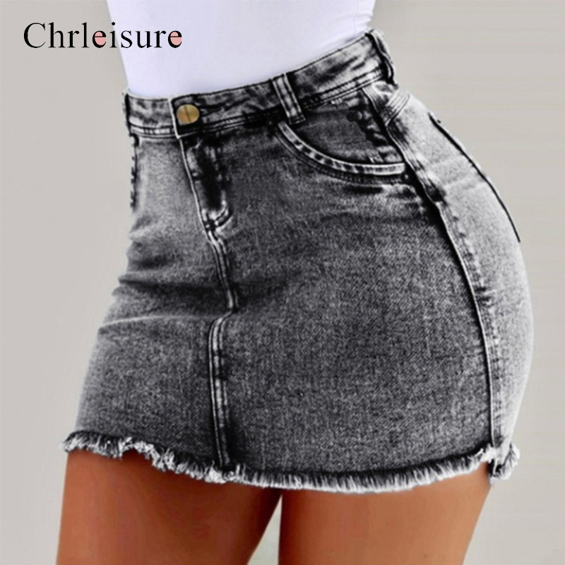 Chrleisure Summer High Waist Denim Skirts Women 2019 New Bodycon Jeans Skirt Ladies Pocket Short Skirts 4Color C1021
