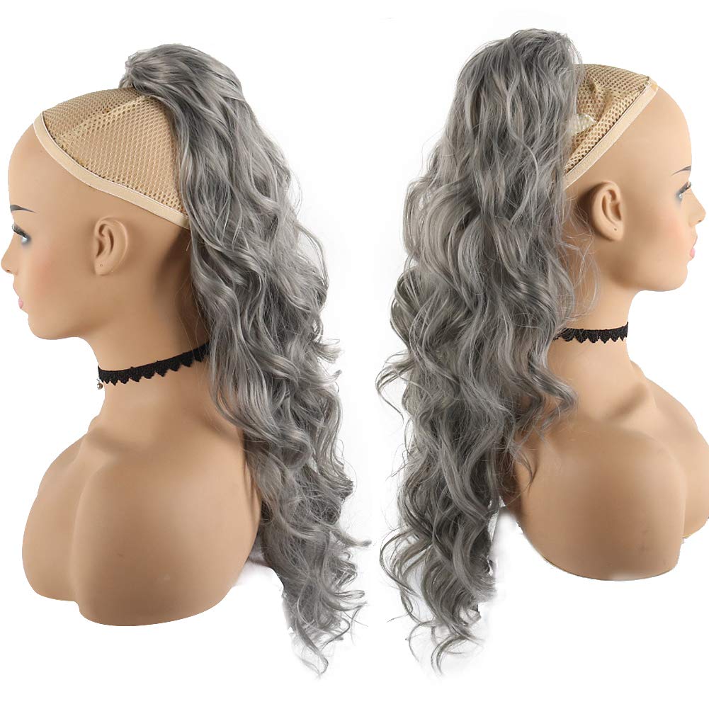 Custom natural curly wavy grey updo bun puff pony tail hairpiece Wrap around clip in with two combs easy ponytail gray hair extensions