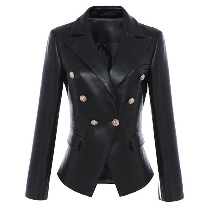 DEAT Fall Winter Women Black Blazer Leather Jacket Coat Lion Metal Buttons Streetwear Fashion PU Slim Suits Overcoat MG776 201114
DEAT Fall Winter Women Black Blazer Leather Jacket Coat Lion Metal Buttons Streetwear Fashion PU Slim Suits Overcoat MG776 201114