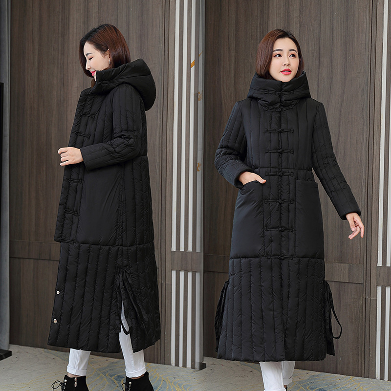 Parka winter padded women new over knee thickened large Korean slim down padded jacket printed cold 905 201029