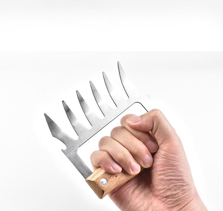 Metal Meat Claws Stainless Steel Meat Forks with Wooden Handle BBQ Meat Shredder Claws Kitchen Tools SN1640