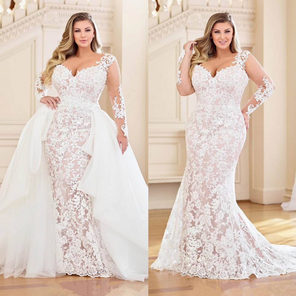 Charming Mermaid Plus Size Lace Wedding Dresses With Detachable Train Sweetheart Neck Long Sleeves Bridal Gowns Sweep Train robe de mariée, Water melon
Charming Mermaid Plus Size Lace Wedding Dresses With Detachable Train Sweetheart Neck Long Sleeves Bridal Gowns Sweep Train robe de mariée, Water melon