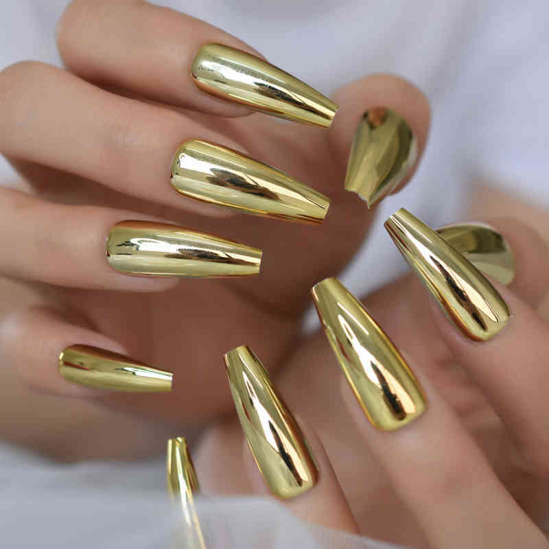 False Nails Metallic Coffin Nail Tips Long Ballerina Gold Mirror Fake Press on Full Set for Fingernail Decorations 220225, Black
False Nails Metallic Coffin Nail Tips Long Ballerina Gold Mirror Fake Press on Full Set for Fingernail Decorations 220225, Black