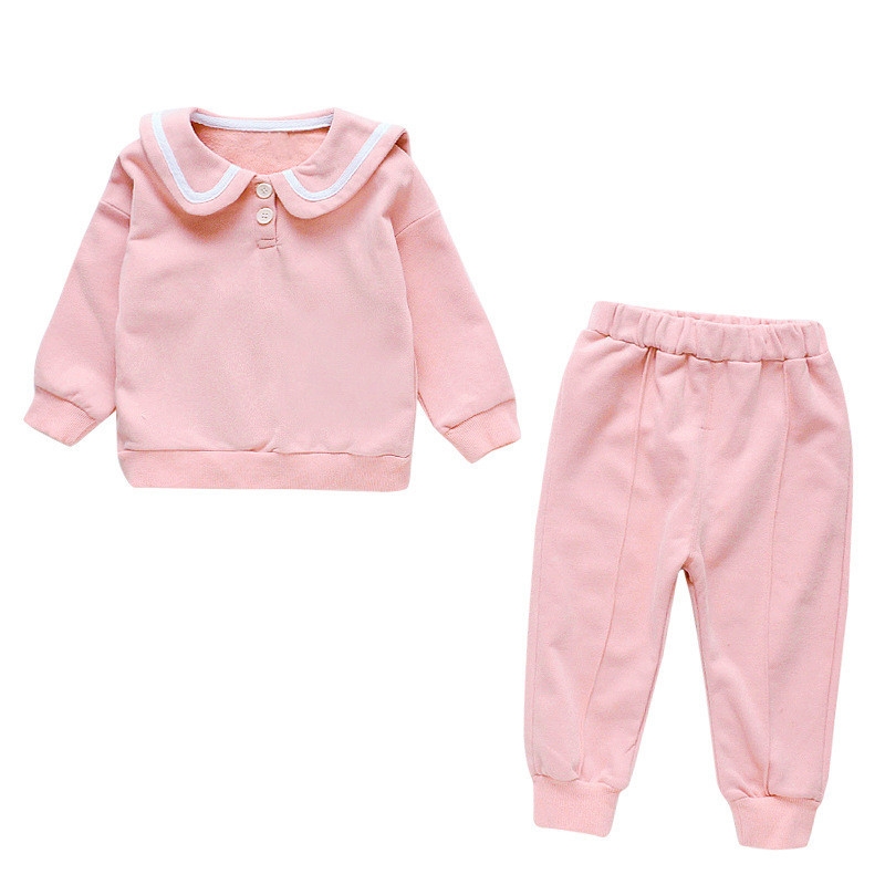 2020 New Children's Clothing Suits Baby Girl Clothes Lapel Pullover Solid Color Long-sleeved Fashion Top + cute Warm TrousersX1019