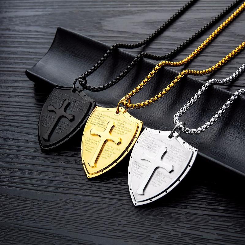 Cross Men's Nekclace Shield Bible Pendant Gold Black Silver Color 22Inch Chain Link Necklace Christian Males Jewelry
Cross Men's Nekclace Shield Bible Pendant Gold Black Silver Color 22Inch Chain Link Necklace Christian Males Jewelry