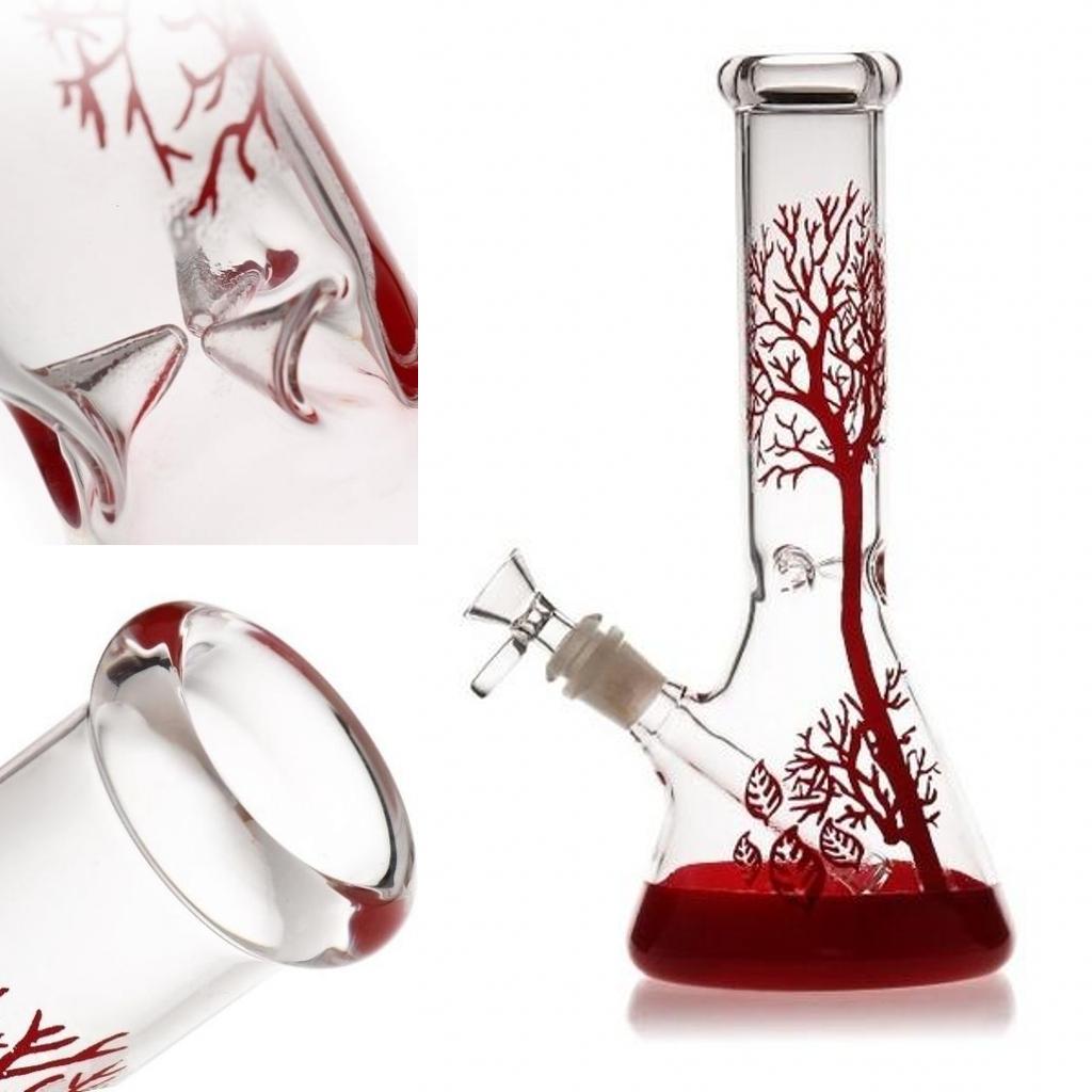 

U STOCK Red Tree Glass Bong hookah glass water pipes beaker recycler 11 inch bongs dab rig oil burner ash catcher bubbler 14mm Bowl