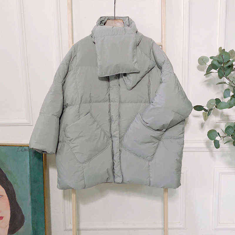 Winter Jacket Women Solid With Scarf Warm Female 90%White Duck Down Jacket Down Coat Loose Oversized Womens Long Down Parka 211221wtt