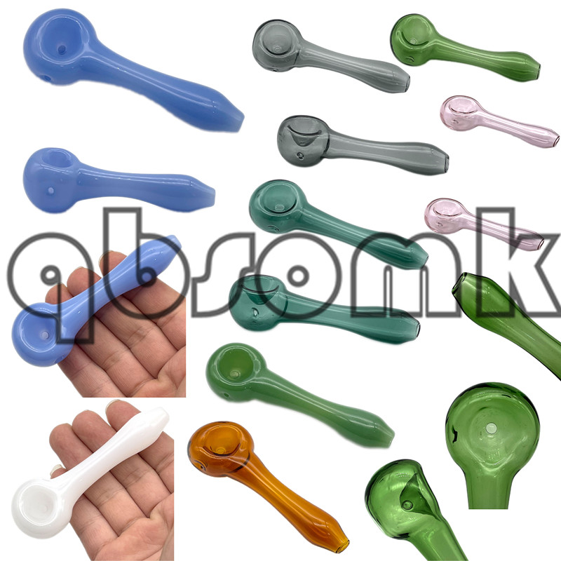 QBsomk Wholesales 4 Inch Smoking Hookah Tobacco Spoon Pipe Colored Mini Glass Small Hand Pipes