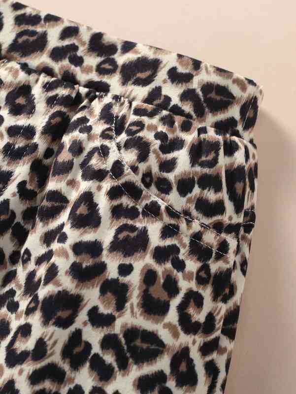 Baby Waffle Knit Frill Trim Tee & Leopard Skirt SHE