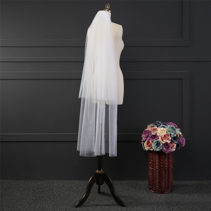 Face Cover Bridal Veils Boho Long Tulle Wedding Veil Solid Color Drape Double-Layer American Gauze Plain with Hair Comb Ivory White Simple Weddings Ac