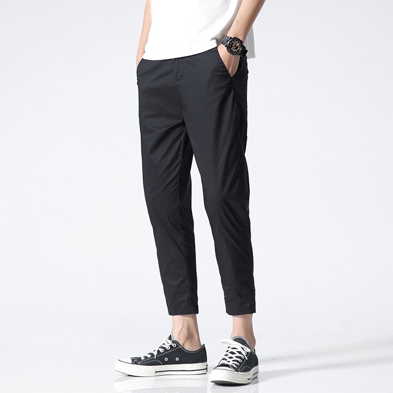 Autumn Mens Cotton High Quality Casual Ankle Length Fashion Man Pants Black 201128