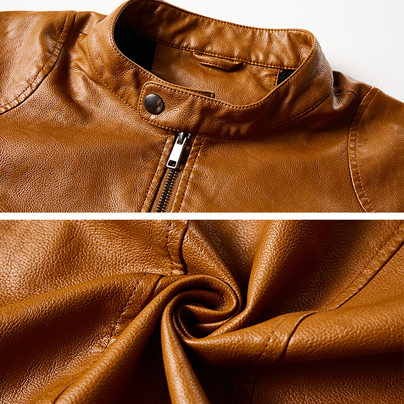 Men's Fleece Biker Leather Jackets Men Simple Style Stand Collar Jacket Coats Male Faux Leather Bomber Outwear Coat Man 201127