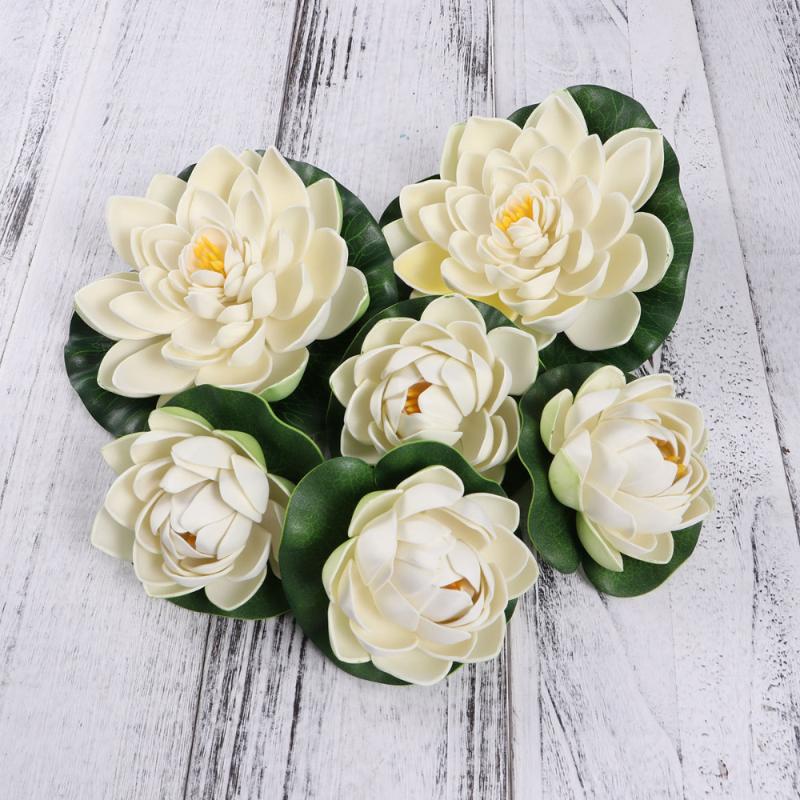 6pcs Artificial Pond Plants Lotus Lilies (White
