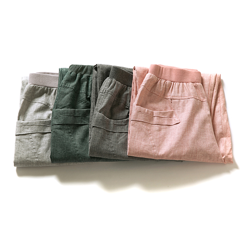 Women Casual Harem Pants Spring Summer Ankle-length Trousers Female Elastic Waist Women Pants Cotton Linen High Waist Pants 4XL 201111
