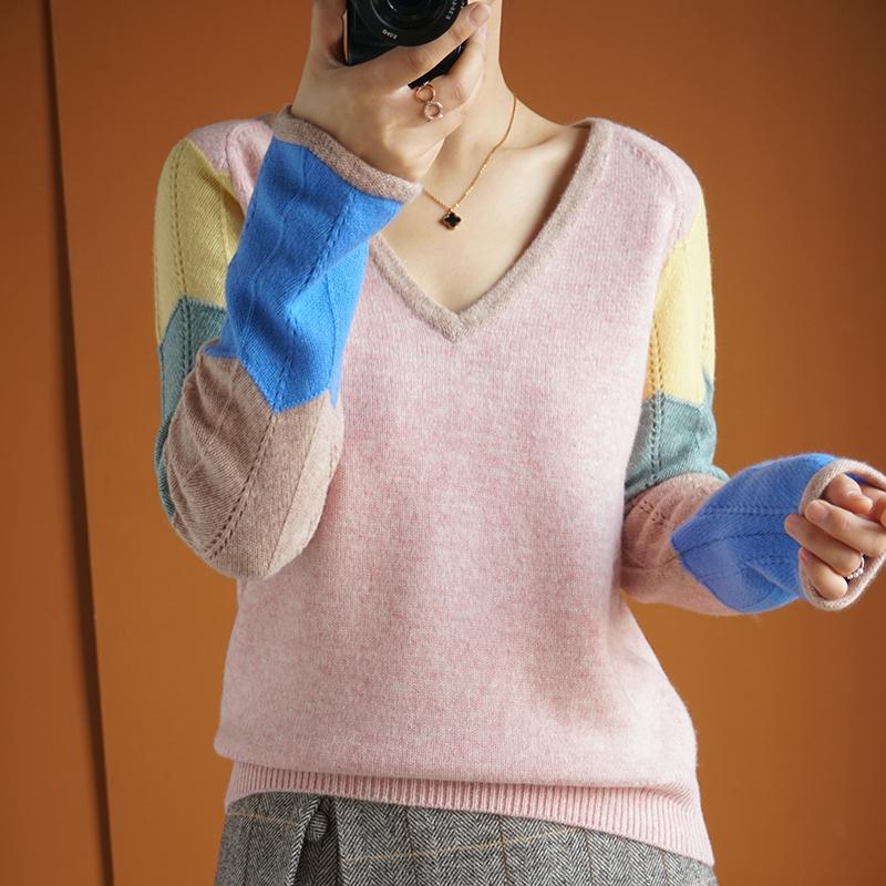 Autumn and Winter New Color Sleeves Color-Matching V-Neck 100% Cashmere Sweater Loose Sweater Pure Wool Knitted Pullover, Pink
Autumn and Winter New Color Sleeves Color-Matching V-Neck 100% Cashmere Sweater Loose Sweater Pure Wool Knitted Pullover, Pink