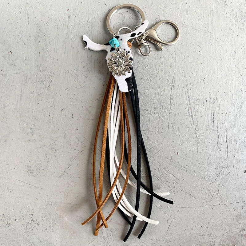 Western Cow shape sunflower key geometry shape leather tassel hoard restoring individuality jewelry by hand
