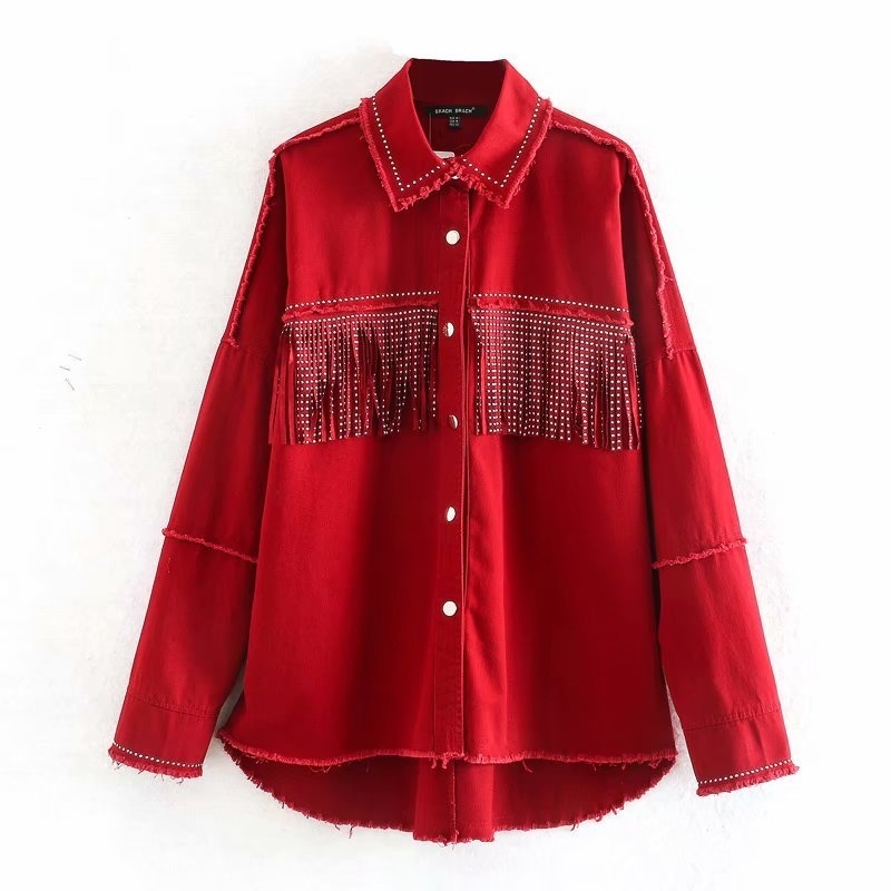 Red Vintage Shiny Rhinestone Fringed Women's Jacket Lapel Long Sleeve Single-breasted Harajuku Chic Loose Female Coat Denim Coat 201109, Army green
Red Vintage Shiny Rhinestone Fringed Women's Jacket Lapel Long Sleeve Single-breasted Harajuku Chic Loose Female Coat Denim Coat 201109, Army green