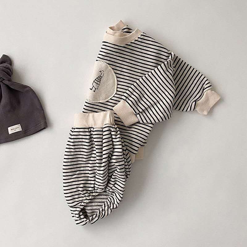 ins2020 spring and autumn new Korean version of the baby striped suit for boys and girls baby outing two-piece romperX1019