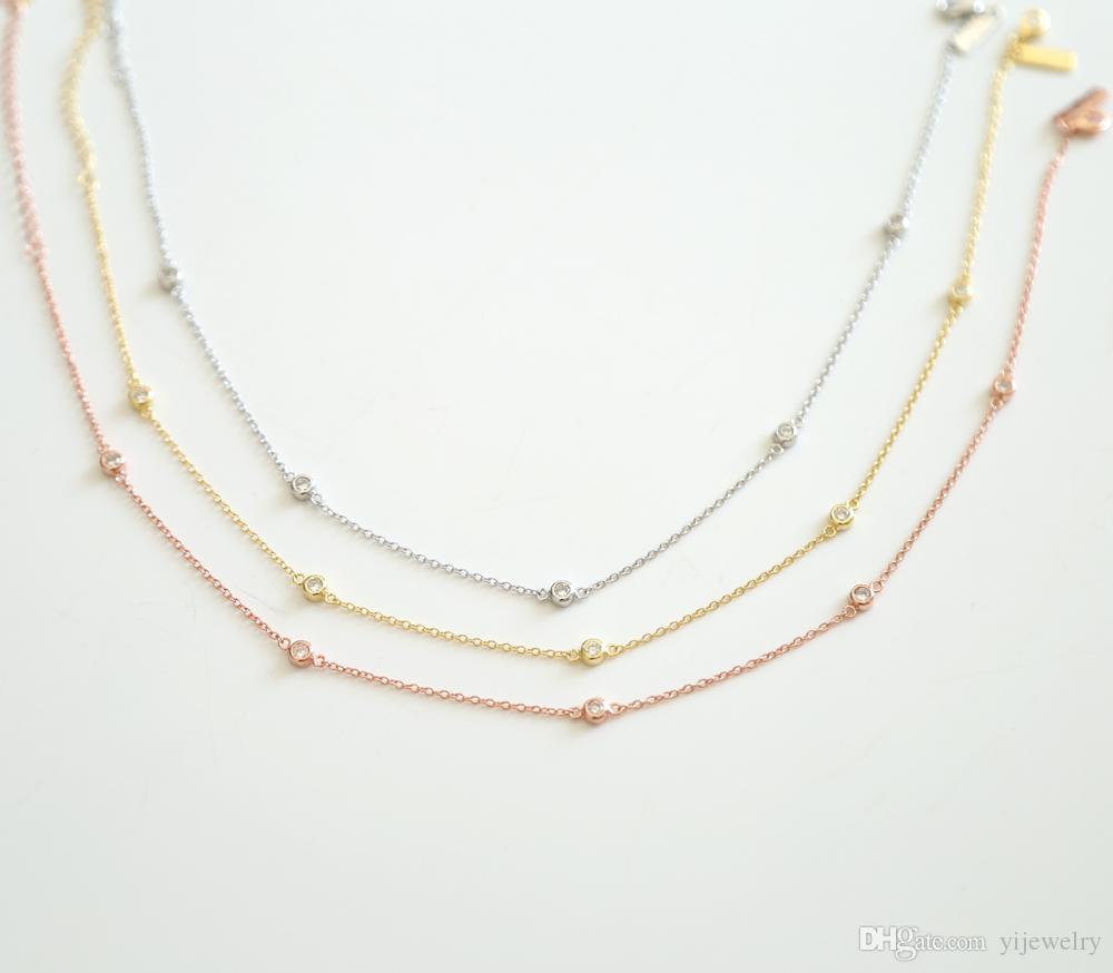 cz station choker necklace fine 925 sterling silver 5pcs bezel cz dots geometric simple fashion girl women gift thin collarbone chain