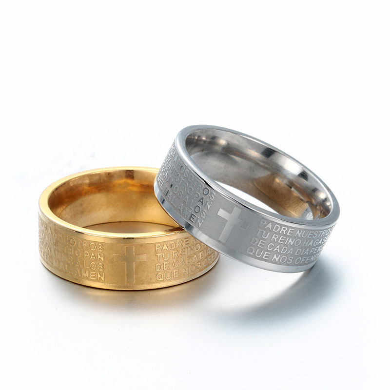 316L Titanium Stainless Steel Bible Christian Ring for Men Women Spanish Letter Cross Ring God Religious Rings Fashion Jewelry Wholesale