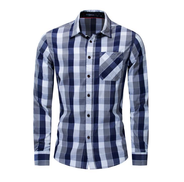 Camisa Spring Plaid Cotton Shirts For Male Long Sleeved Loose Europe Size Male Social Shirts Turn Down Collar Shirt Men J3081, Blue
Camisa Spring Plaid Cotton Shirts For Male Long Sleeved Loose Europe Size Male Social Shirts Turn Down Collar Shirt Men J3081, Blue